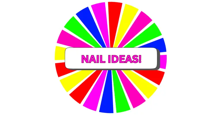 A colorful nails spinner features bright pink, blue, green, yellow, and red sections with a white center label that reads NAIL IDEAS! in bold pink letters.