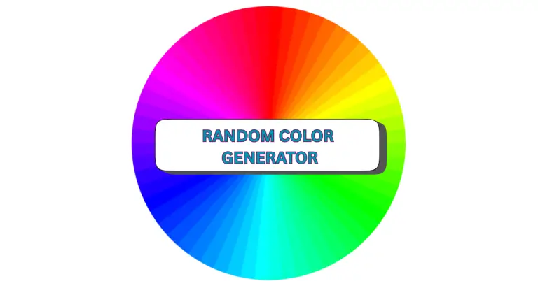 A vibrant color wheel with segments in different shades surrounds a white rectangle at the center, which features “RANDOM COLOR GENERATOR” in bold blue letters—highlighting this playful random color generator design.