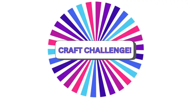 A circular burst pattern with alternating blue, pink, and purple rays and a white center banner containing the words CRAFT CHALLENGE! in bold purple and pink letters—perfect for any craft challenger ready to show their skills.